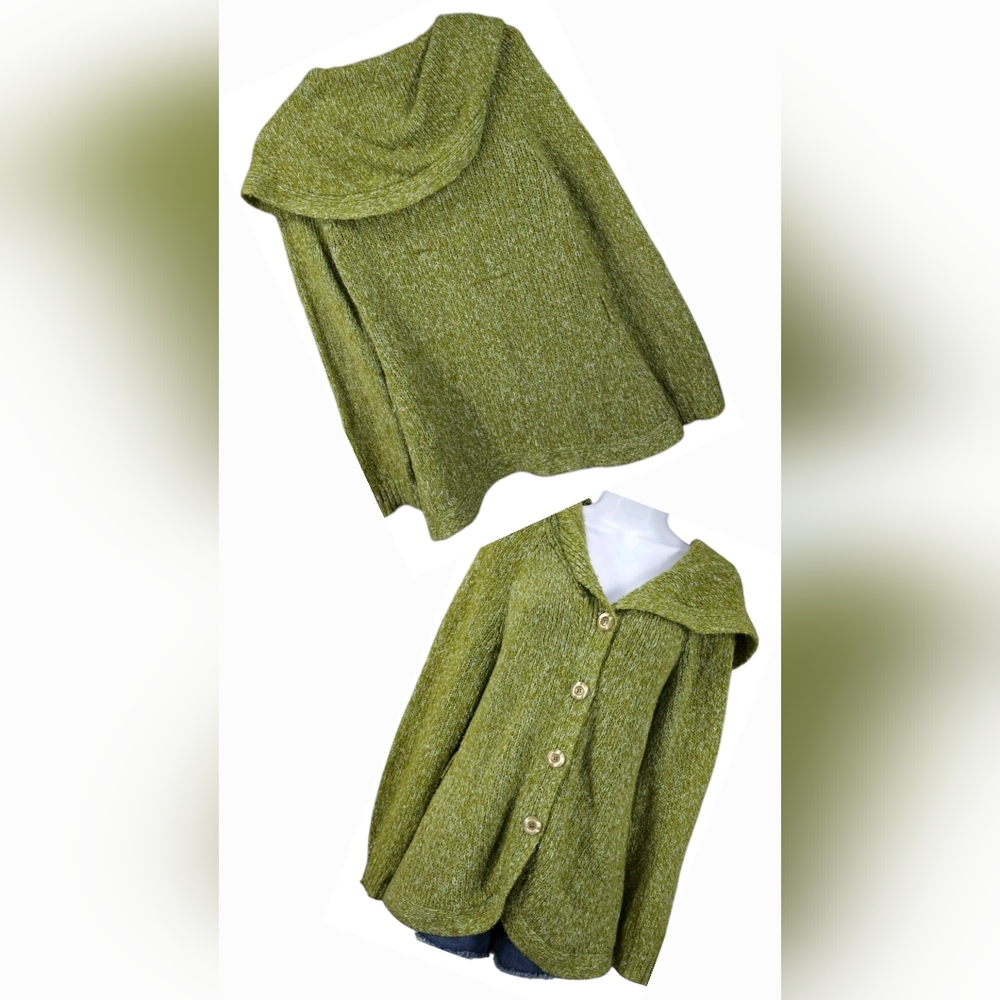 ANTHROPOLOGIE Sleeping On Snow  Hooded Cardigan Green Button Close Round Hem XS